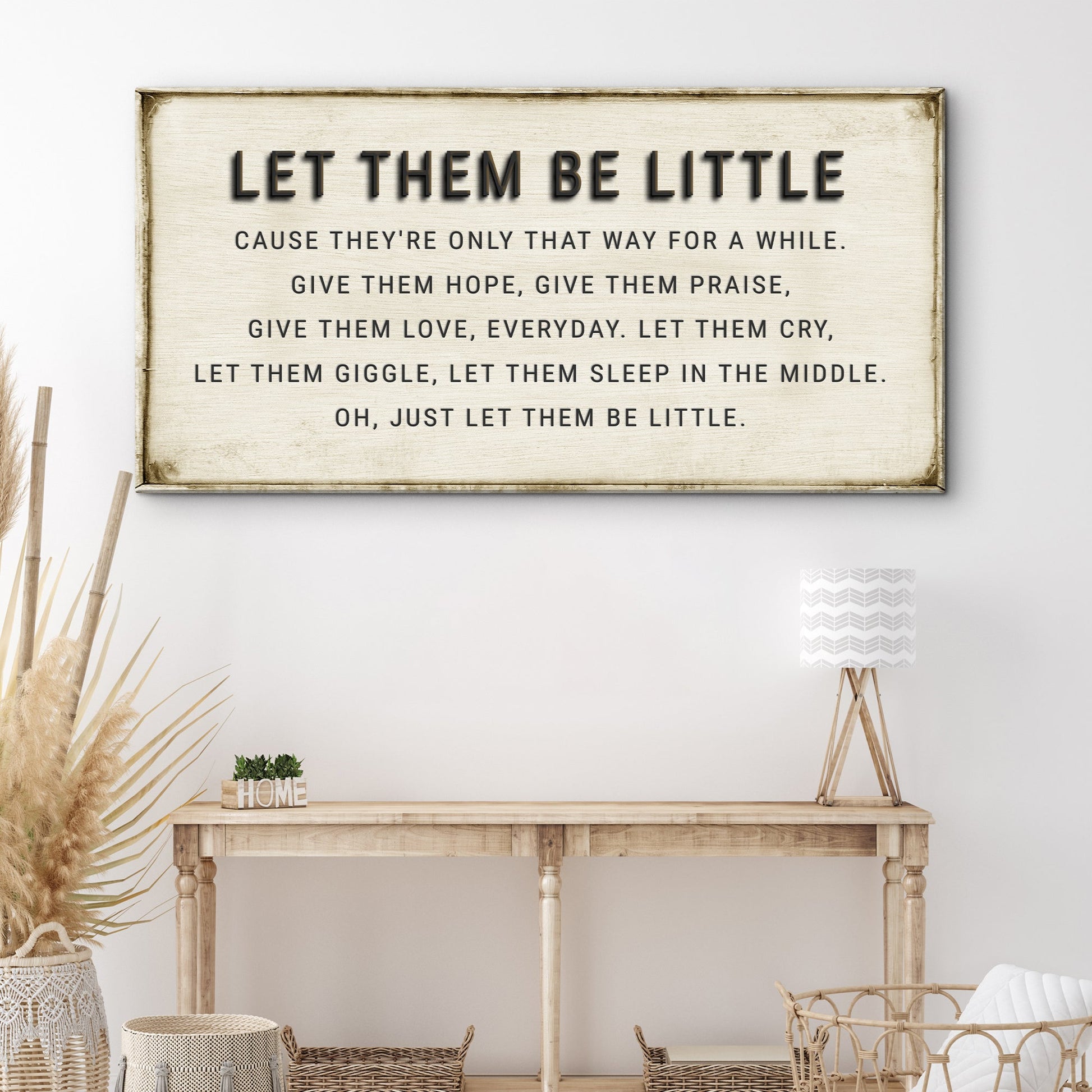 Let Them Be Little Playroom Sign canvas with cream and black text Tailored Canvases on Tampa Home & Garden Store