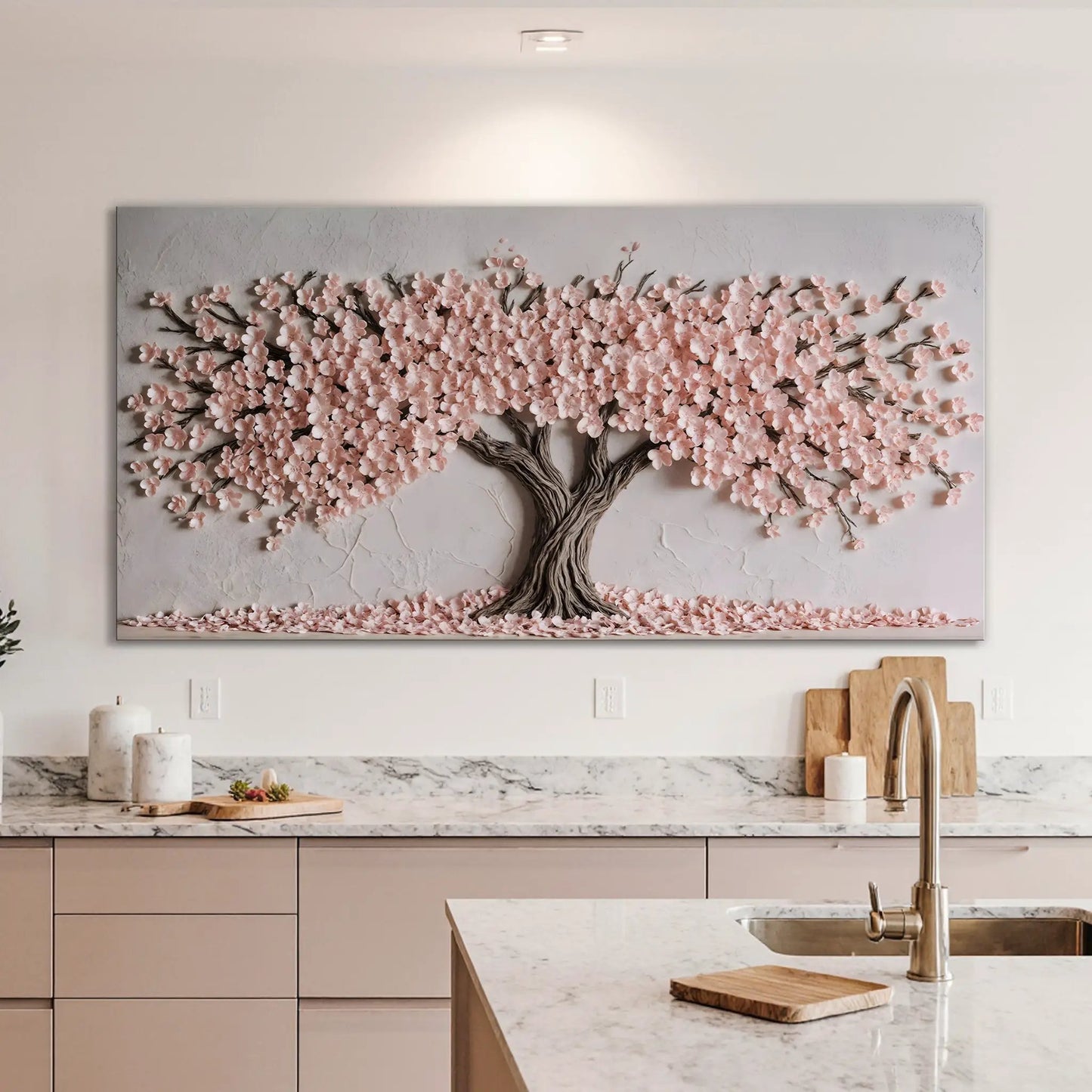 Blush Blossom Wall Art Crafting Canvas by Tailored Canvases with pink blossoms on textured gray on Tampa Home & Garden Store