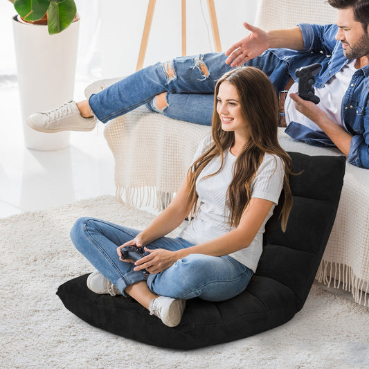 Sillón plegable de suelo reclinable de 14 posiciones para videojuegos – Negro