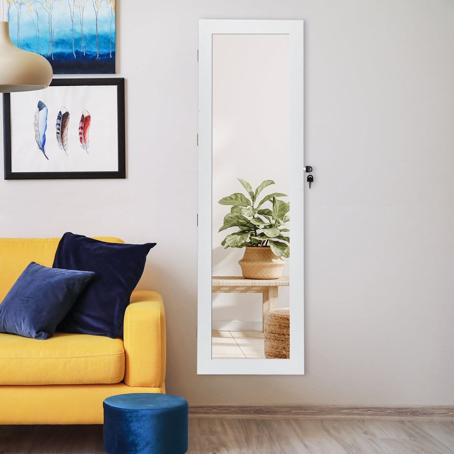 Gabinete de joyería con espejo, cerradura y luces LED para montar en la puerta