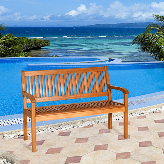 Two Person Solid Wood Garden Bench with Curved Backrest and Wide Armrest - Tampa Home & Garden Store