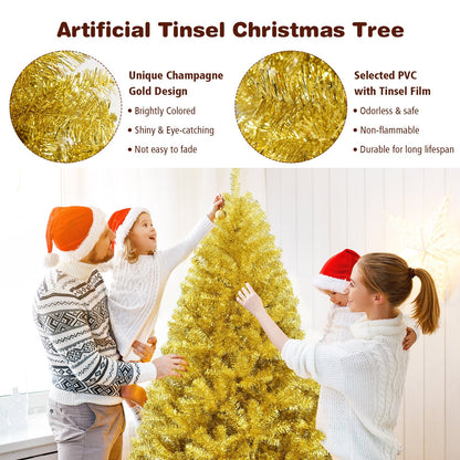 Árbol de Navidad artificial de oropel con bisagras de 1,8/2,3 metros con soporte plegable - 1,8 m