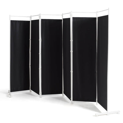 Divisor de ambientes plegable de 6 paneles con base de soporte de acero - Negro