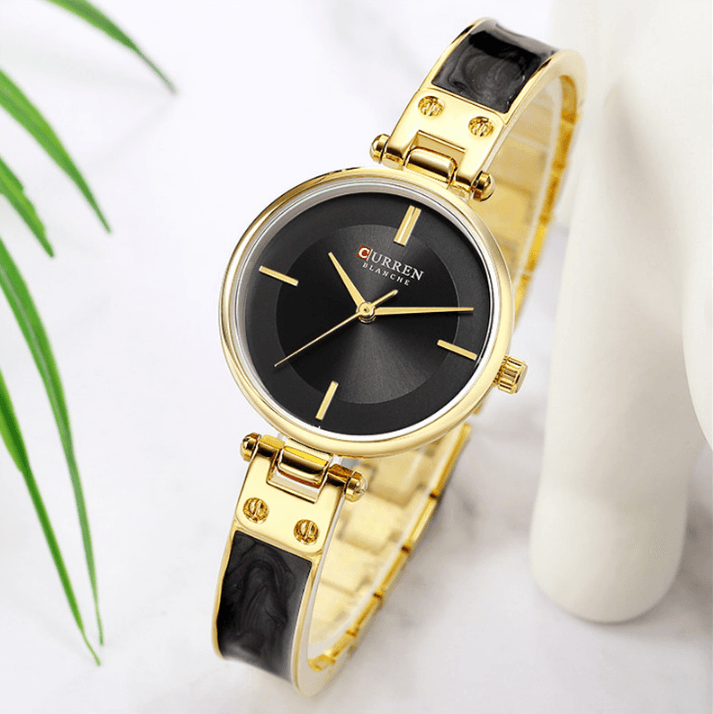 Womens Stainless Steel Watch with Marble Ceramic Bracelet gold-tone case black dial Stevvex on Tampa Home & Garden Store