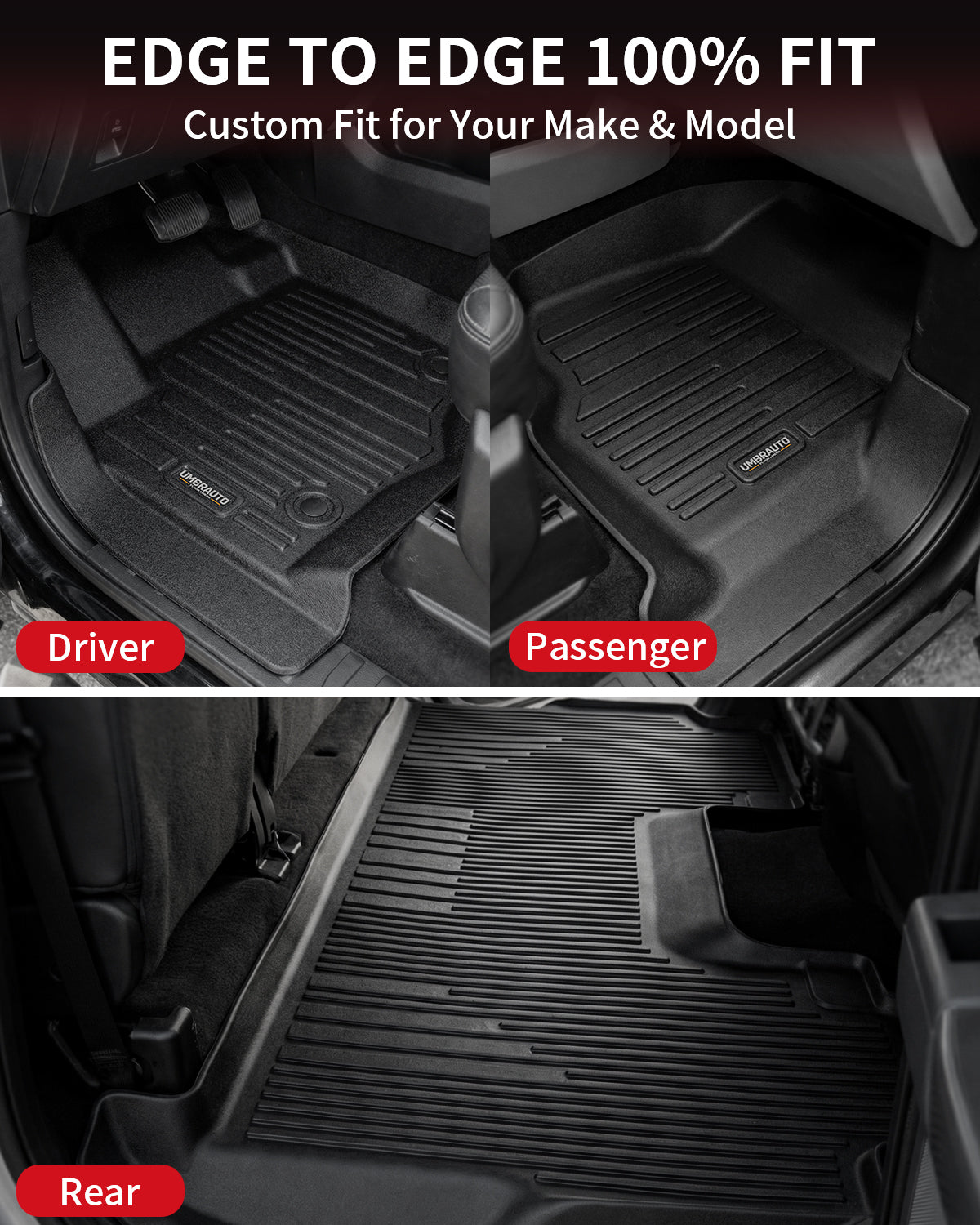 Umbrauto Ford Crew Cab floor mats; driver and passenger front mats with rear cargo mat on Tampa Home & Garden Store