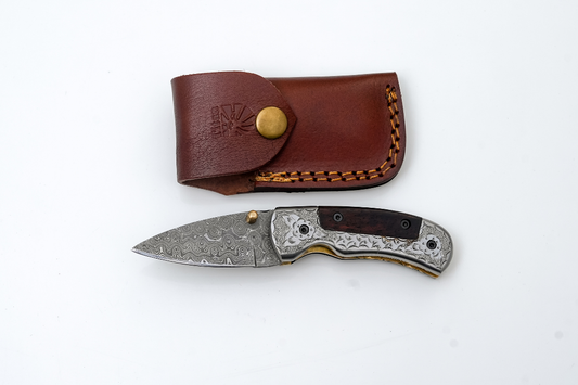 Hand-Forged Damascus Folding Knife TF-074 with wood handle by Titan International K on Tampa Home & Garden Store