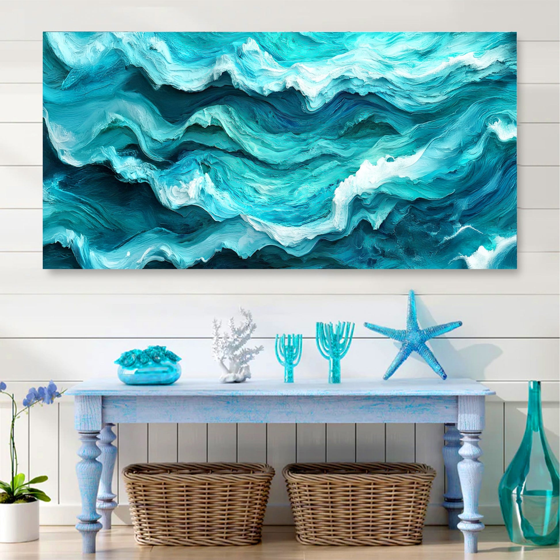 Blue Ocean Coastal Wall Art III canvas crafting canvas in teal blue tones Tailored Canvases on Tampa Home & Garden Store