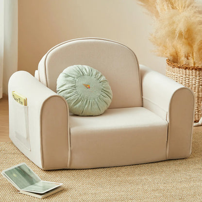 Tiny Land GentleSnug Kid Chair beige upholstery with mint cushion play sofa by Tiny Land INC on Tampa Home & Garden Store
