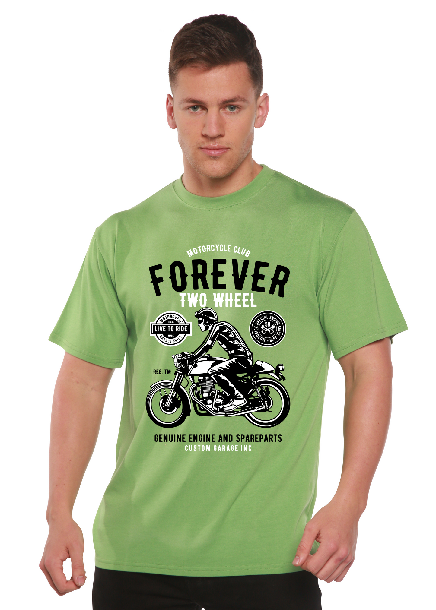 Forever Two Wheel men's graphic Tee green bamboo viscose cotton Spun Bamboo on Tampa Home & Garden Store