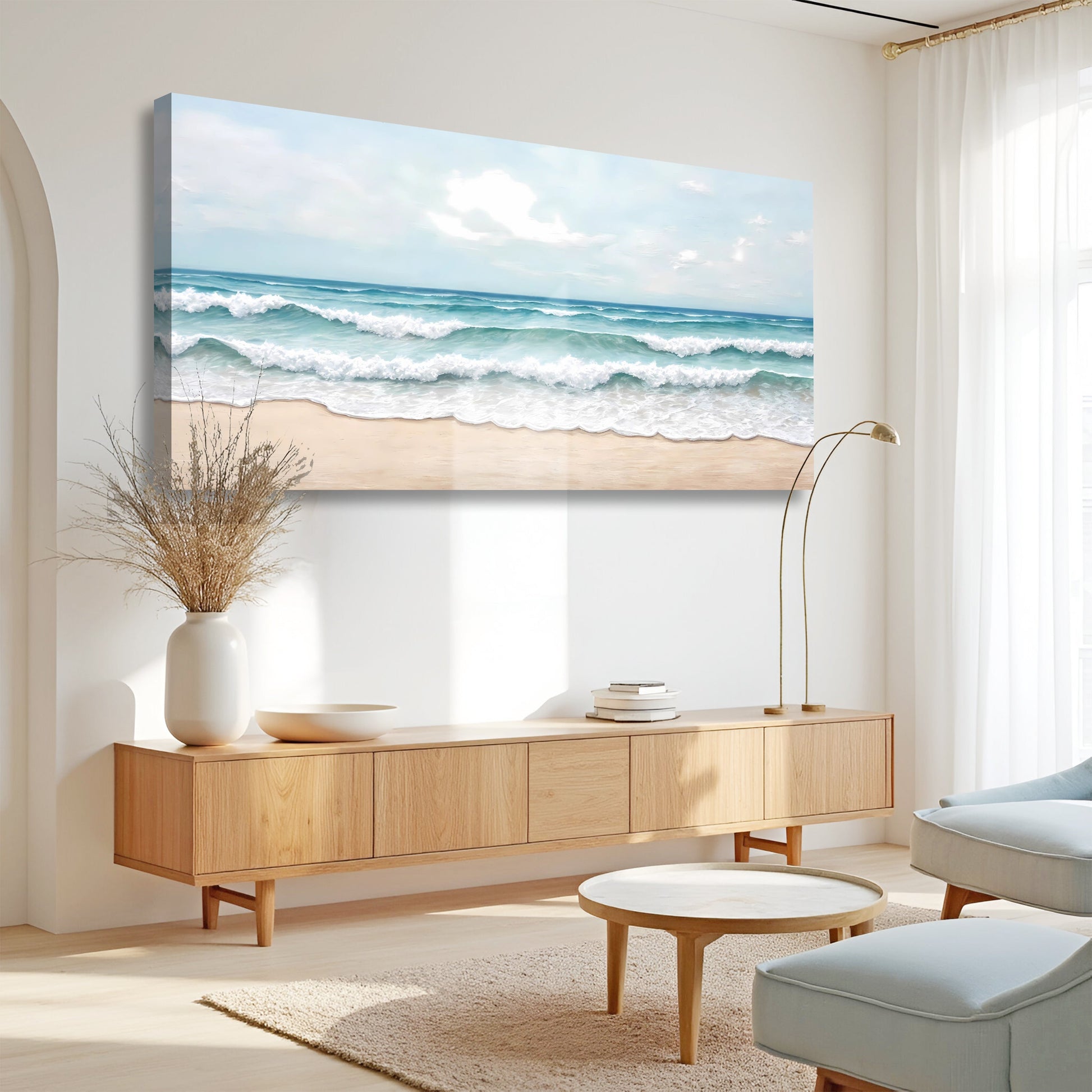 Serene Ocean Wave Coastal Wall Art canvas by Tailored Canvases in blue ocean tones on Tampa Home & Garden Store