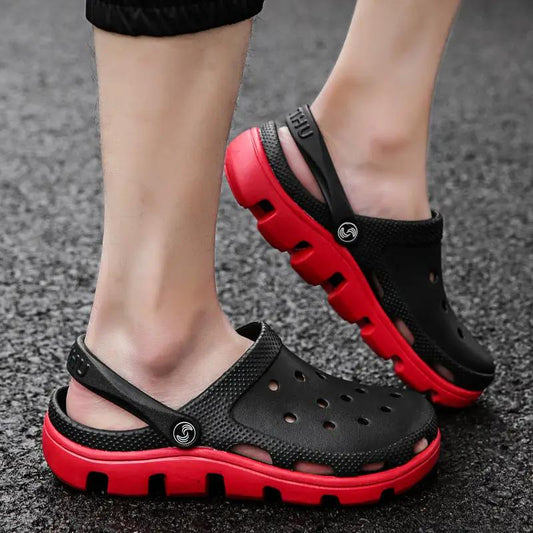 Stevvex men's black sandals with red sole, slip-on non-slip beach slides on Tampa Home & Garden Store