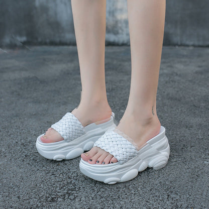 Stevvex white braided open-toe platform sandals pair for summer indoor outdoor wear on Tampa Home & Garden Store