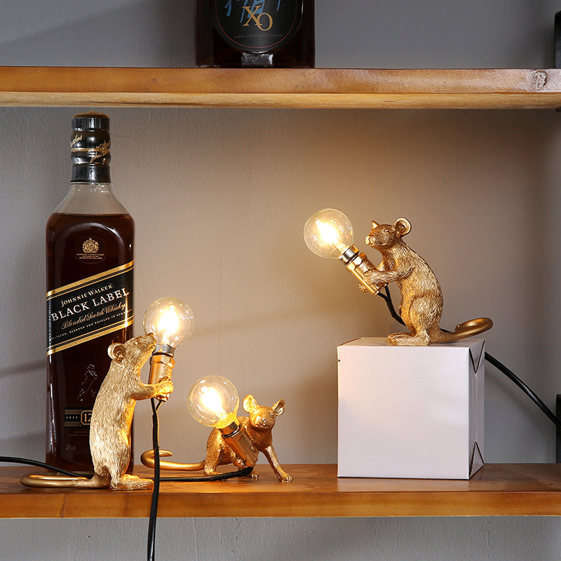 Stevvex three-piece gold-tone resin mouse table lamp set with LED bulbs for desk bedside décor on Tampa Home & Garden Store