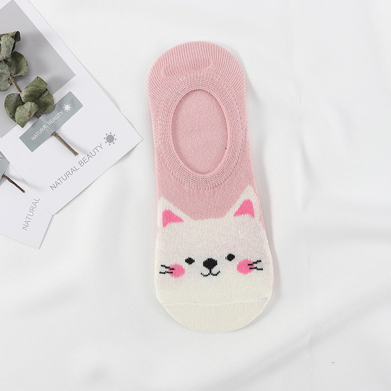 Cat face ankle sock with pink cuff and white foot featuring a cute cat design on Tampa Home & Garden Store
