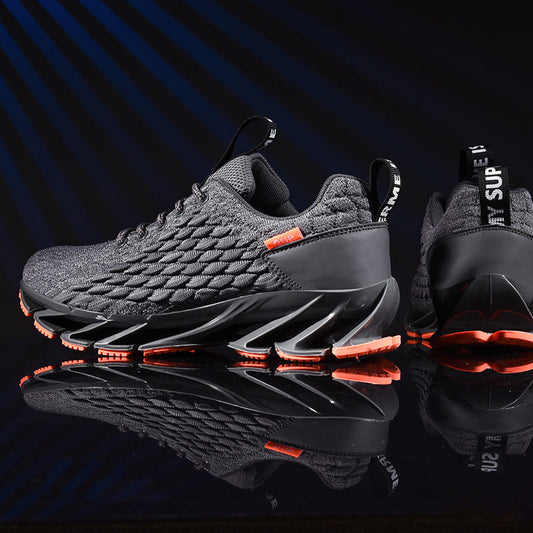 Stevvex Mens athletic sneakers pair breathable mesh running shoes black gray with orange sole on Tampa Home & Garden Store