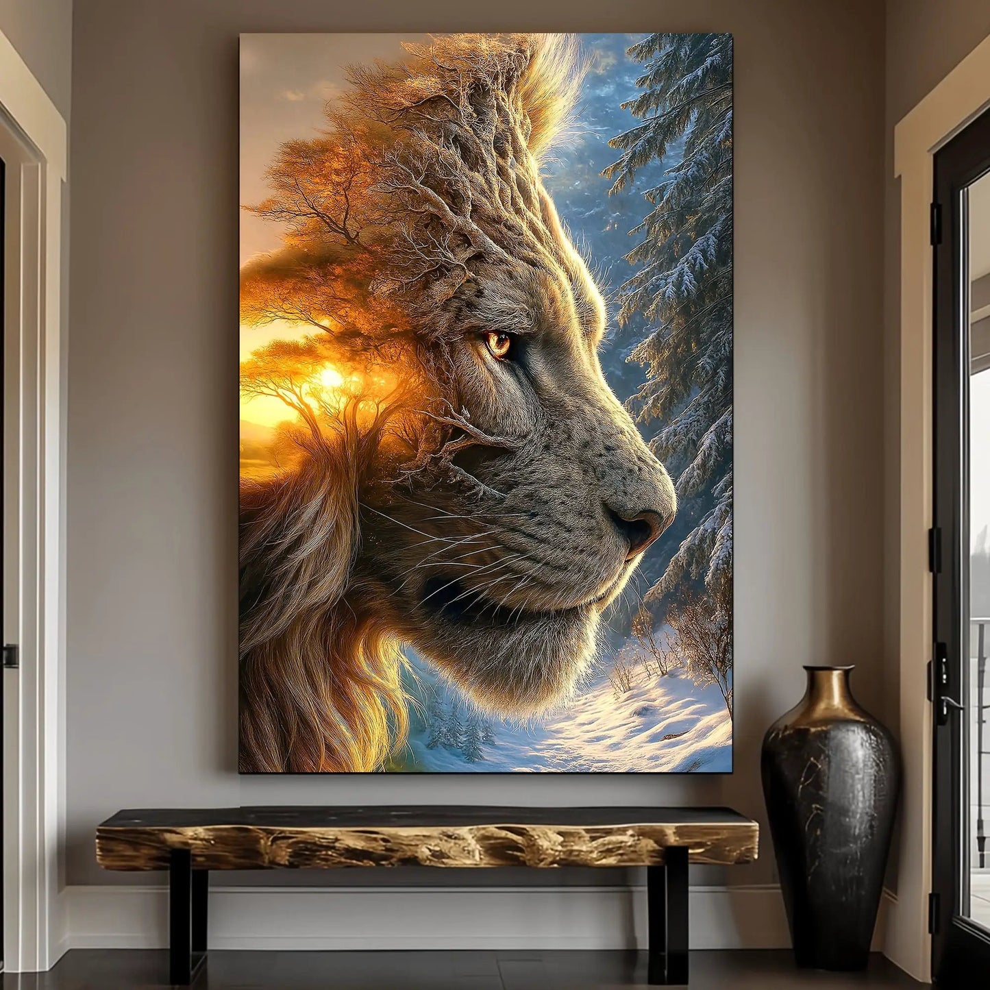 Lion and Surreal Winter Summer Wall Art Canvas
