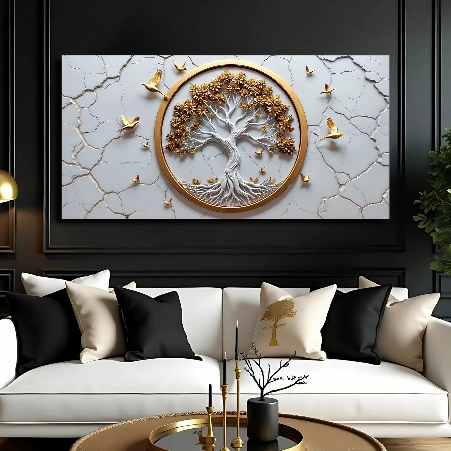 3D Celtic Tree of Life wall art on white canvas with gold ring and gilded tree on Tampa Home & Garden Store