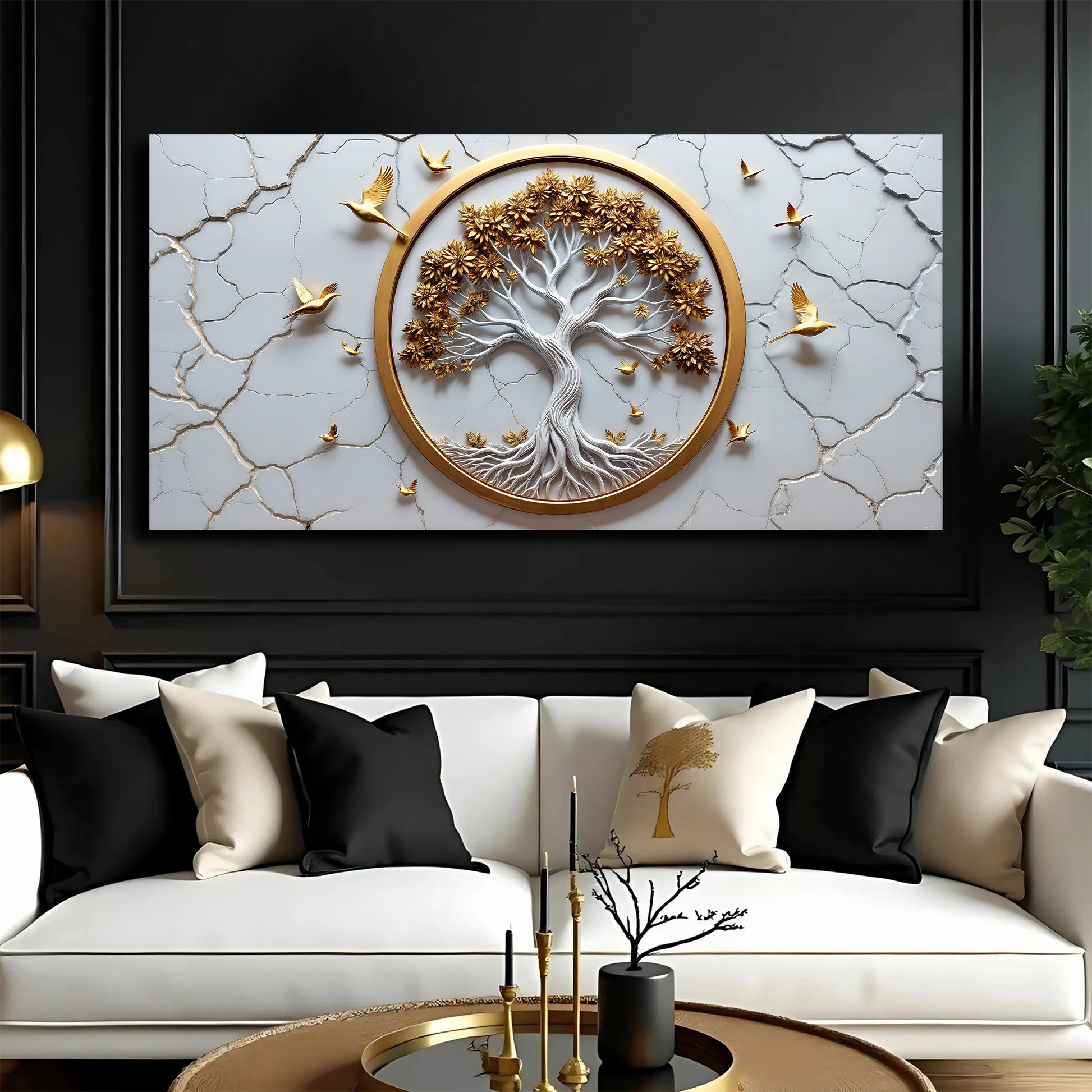 3D Celtic Tree of Life wall art on white canvas with gold ring and gilded tree on Tampa Home & Garden Store