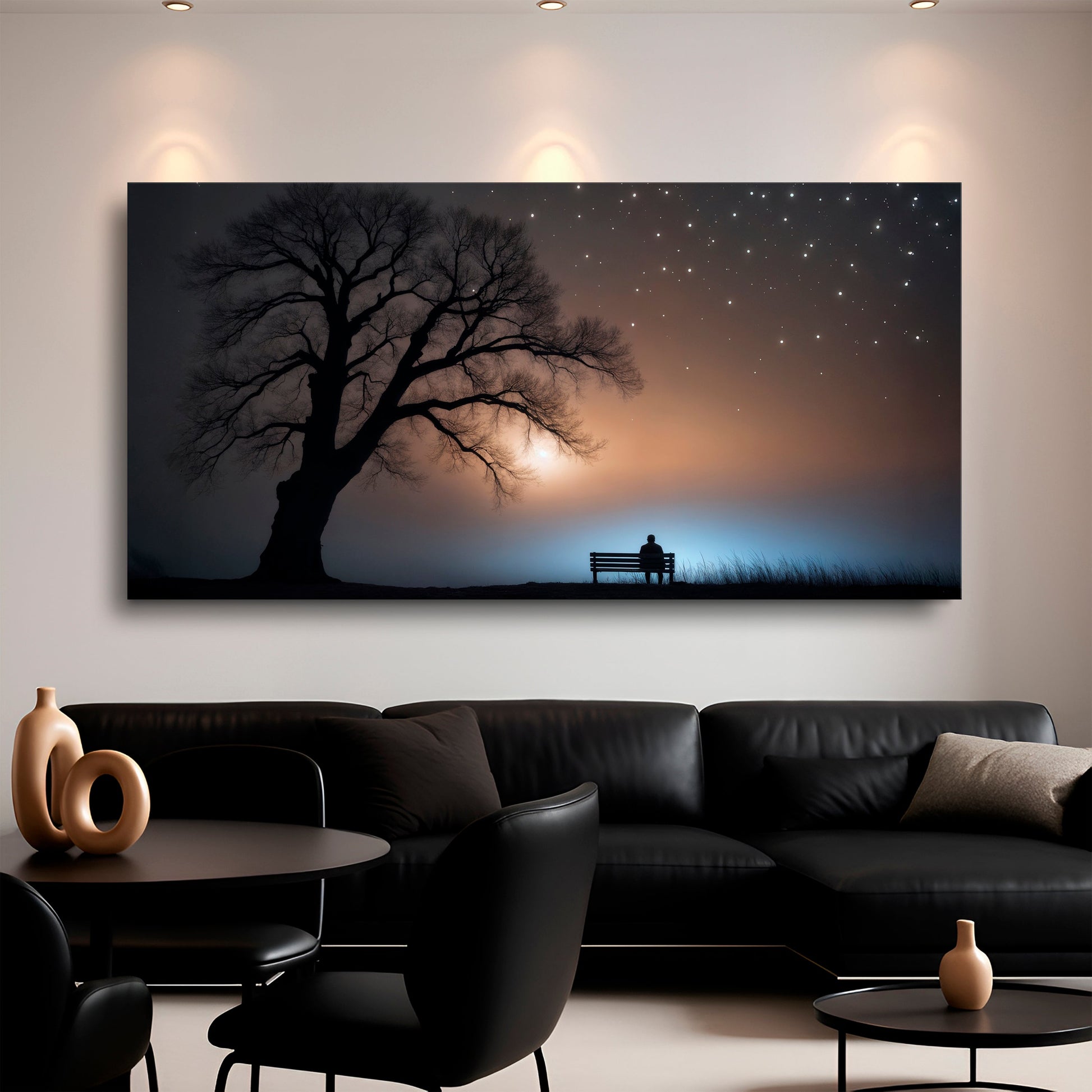 Tailored Canvases Modern Nature Scenery Wall Art canvas with tree and bench under starry sky on Tampa Home & Garden Store