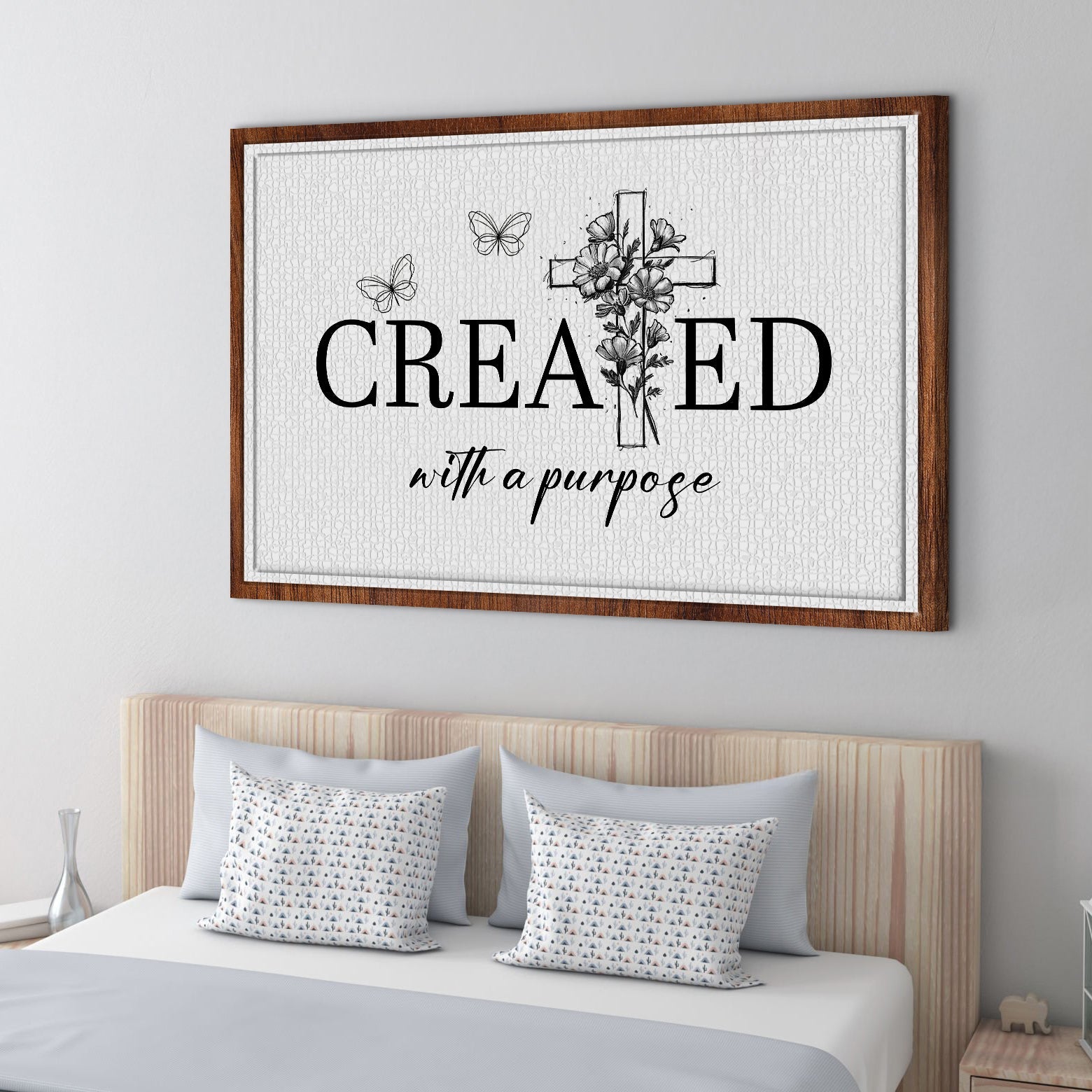 Created With A Purpose Faith Sign II canvas with wooden frame, cross and floral accents on Tampa Home & Garden Store