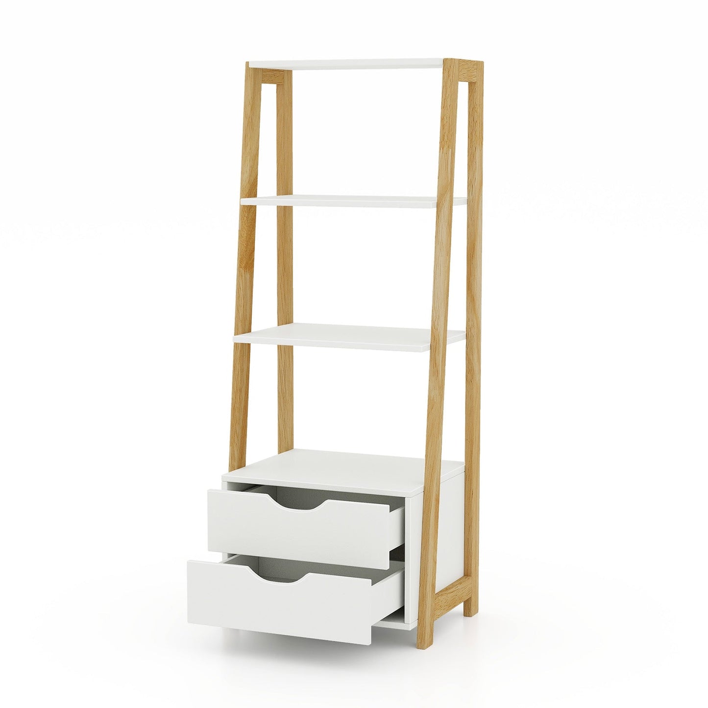 4-Tier Ladder Bookshelf Storage Display with Drawers