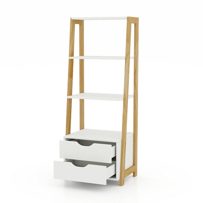 4-Tier Ladder Bookshelf Storage Display with Drawers