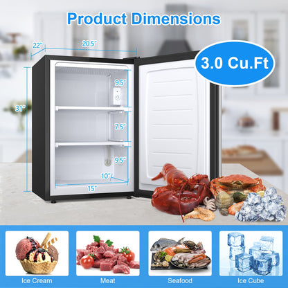 Congelador vertical compacto de 3 pies cúbicos con puerta de acero inoxidable