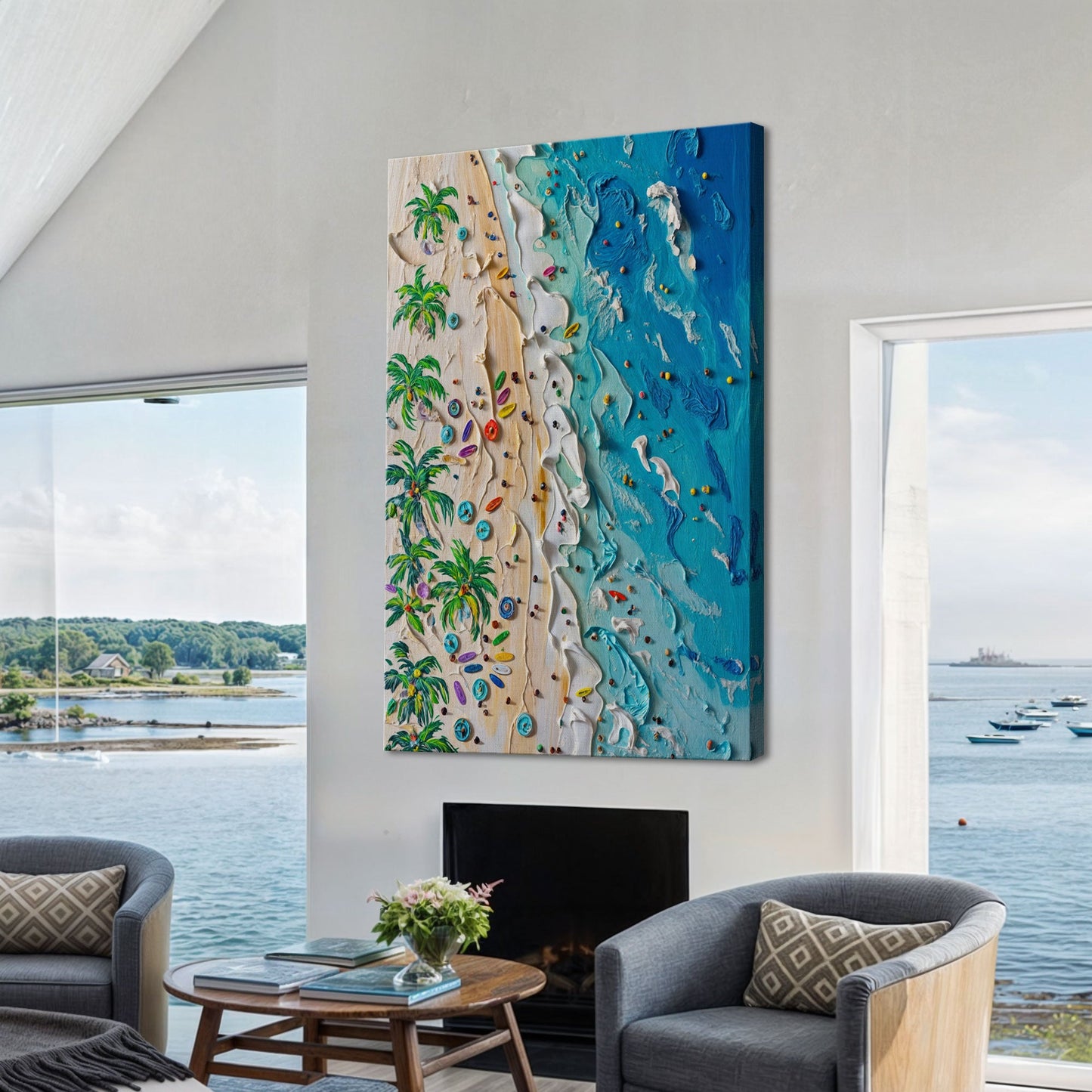 Beach Days Wall Art canvas by Tailored Canvases, palm trees and turquoise ocean on Tampa Home & Garden Store