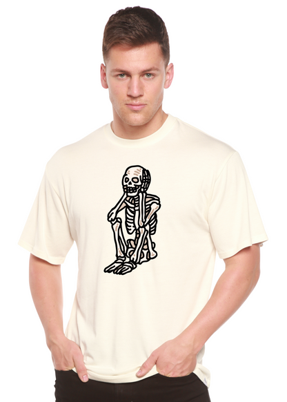 Sad Skeleton unisex cream tee with bamboo viscose/organic cotton and skeleton graphic on Tampa Home & Garden Store