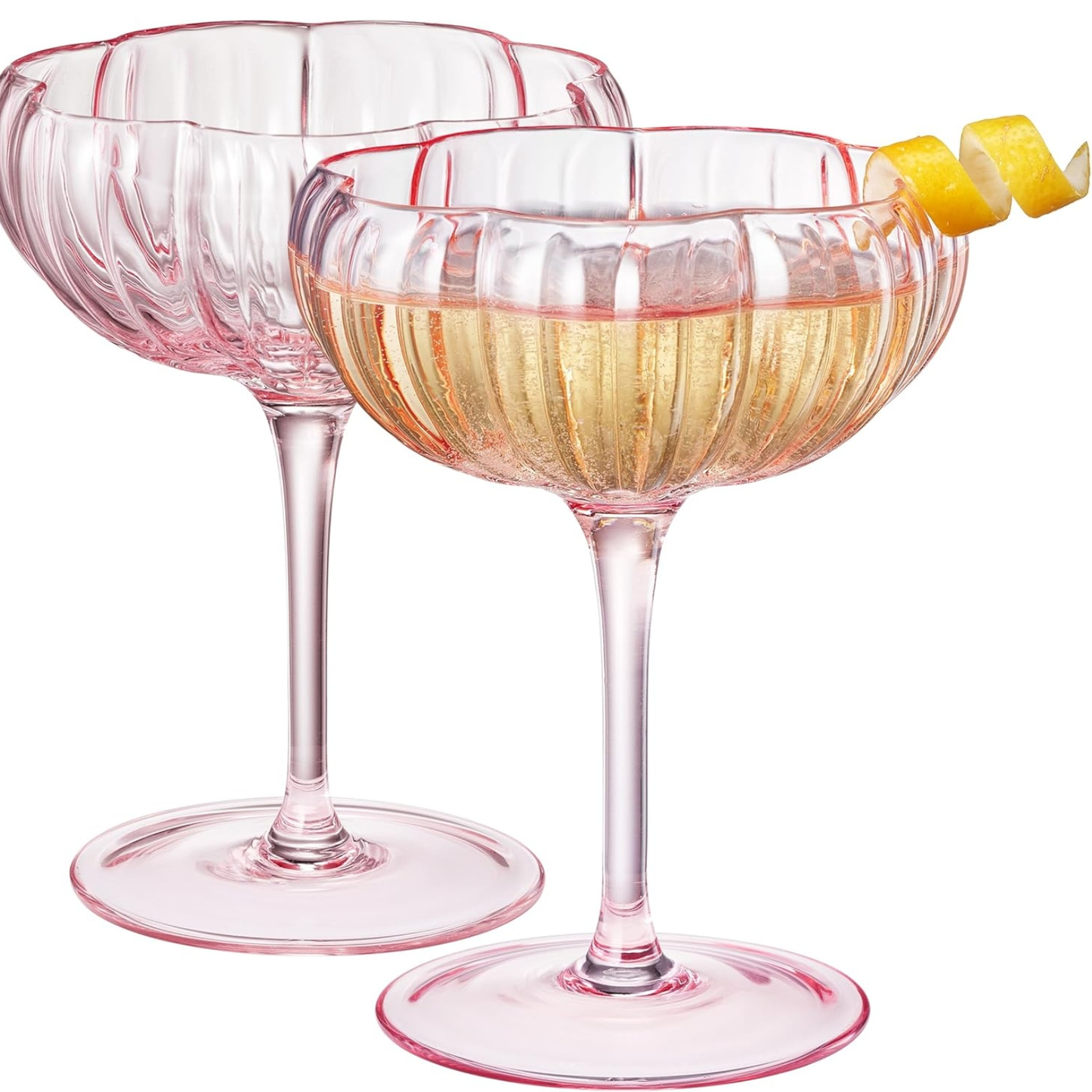 Blush Pink Floral Coupe and Cocktail Glasses