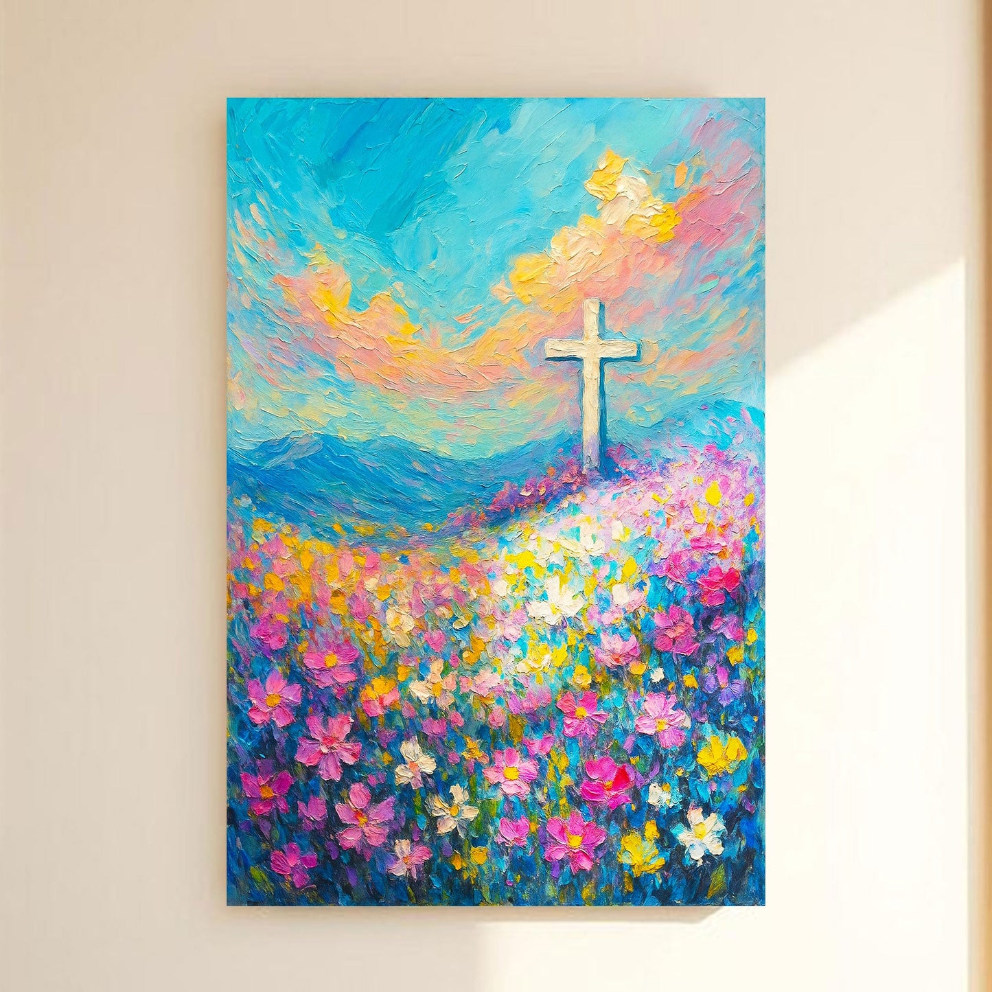 Cross Floral Field Faith Wall Art III canvas Tailored Canvases blue sky with flowers on Tampa Home & Garden Store