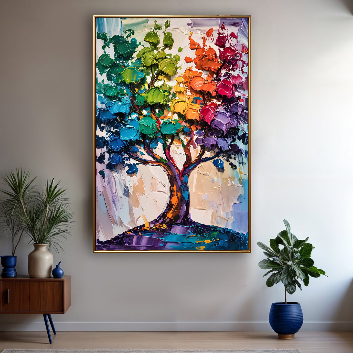 Rainbow Tree Abstract Wall Art Crafting Canvas Tailored Canvases, vibrant impasto tree on canvas on Tampa Home & Garden Store