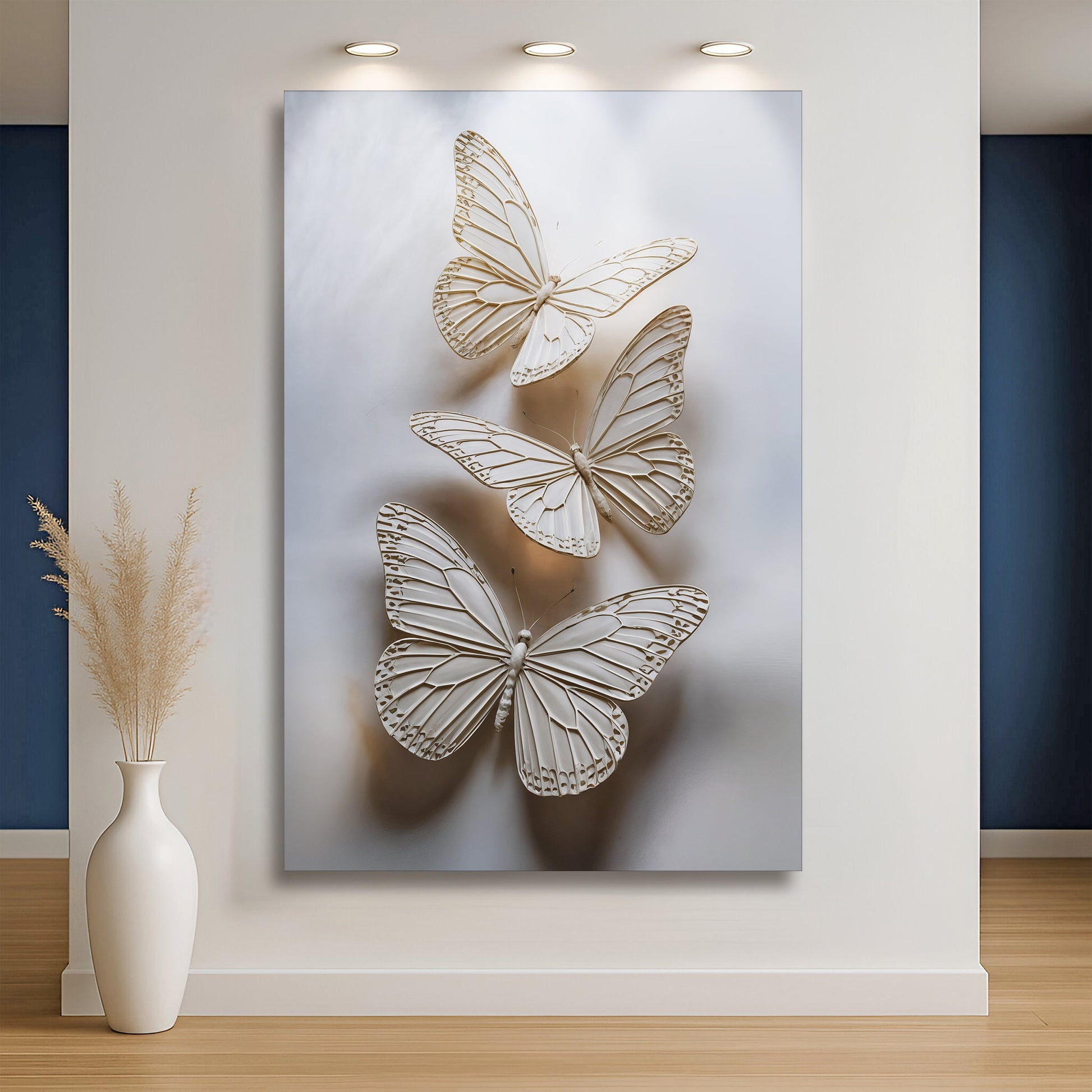 Delicate Flight Wall Art canvas with butterfly motifs on soft gray background Tailored Canvases on Tampa Home & Garden Store