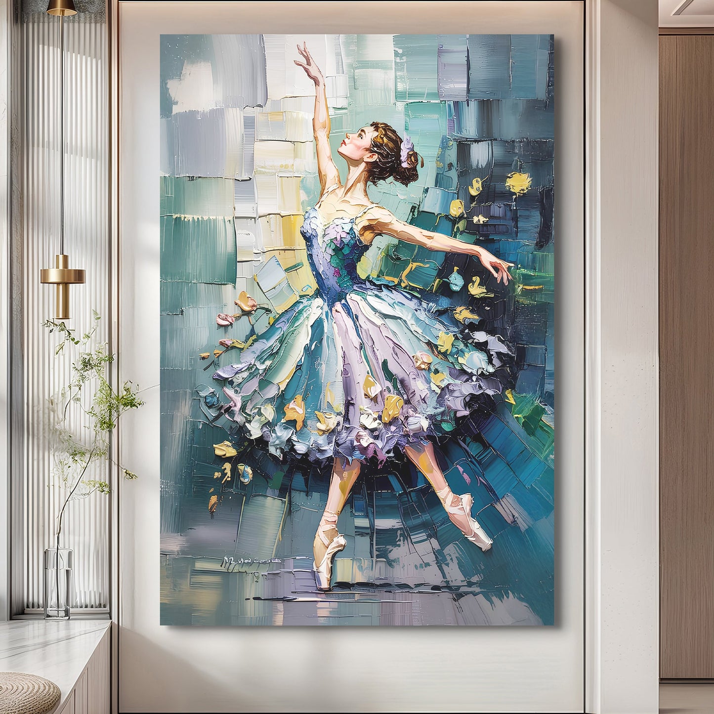 Ballerina Abstract Wall Art canvas by Tailored Canvases in blue-green lavender palette on Tampa Home & Garden Store
