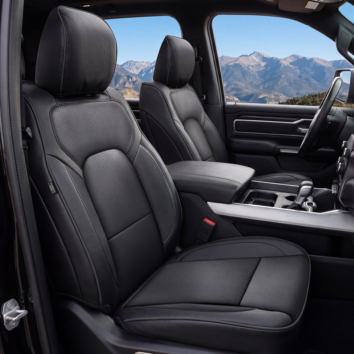 Umbrauto RAM front seat covers in black perforated Nappa leather, front seat pair on Tampa Home & Garden Store
