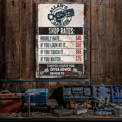 Garage Rules Sign canvas wall art with rustic finish by Tailored Canvases on Tampa Home & Garden Store