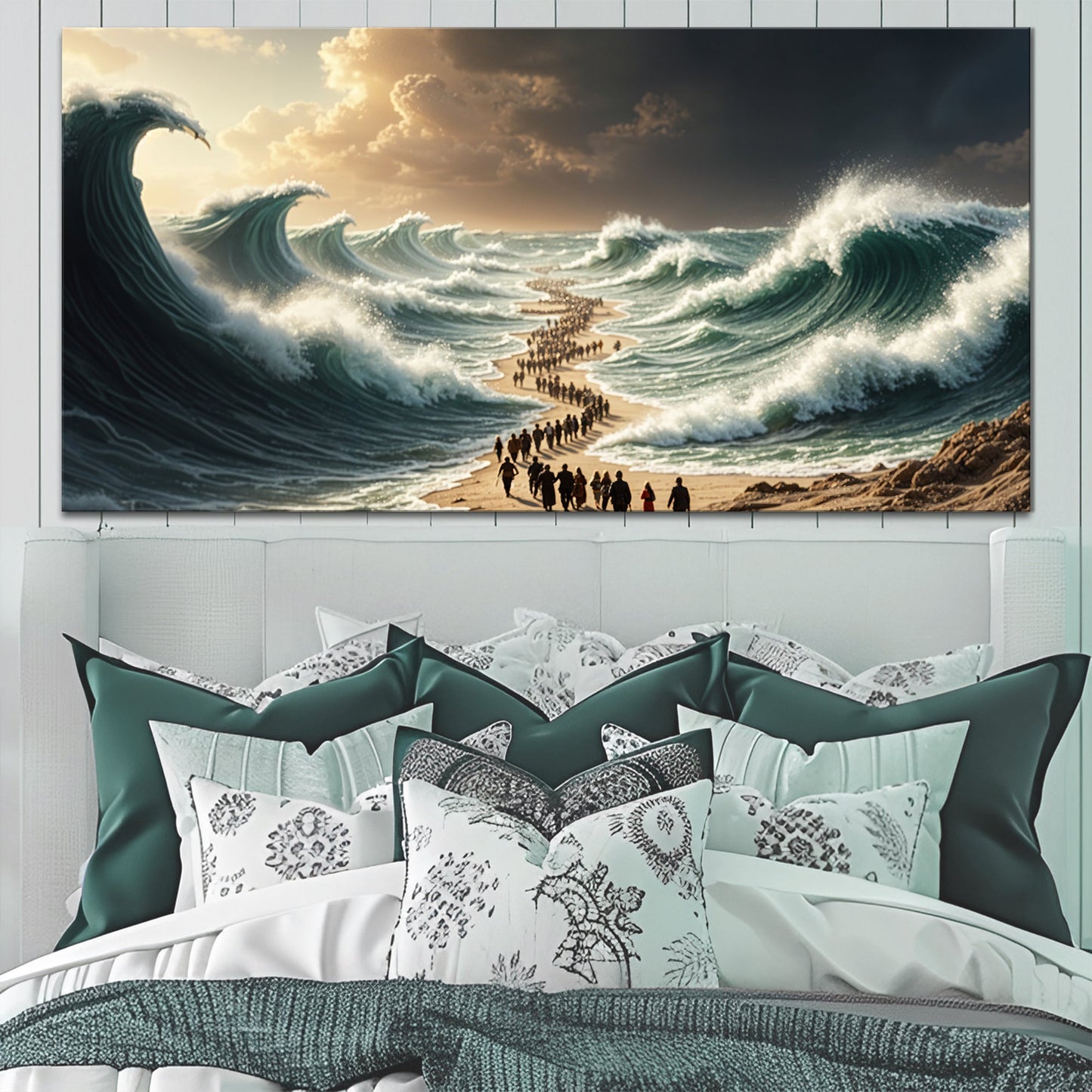 The Parting - Faith Wall Art II canvas with dramatic ocean waves along a sunlit shoreline on Tampa Home & Garden Store