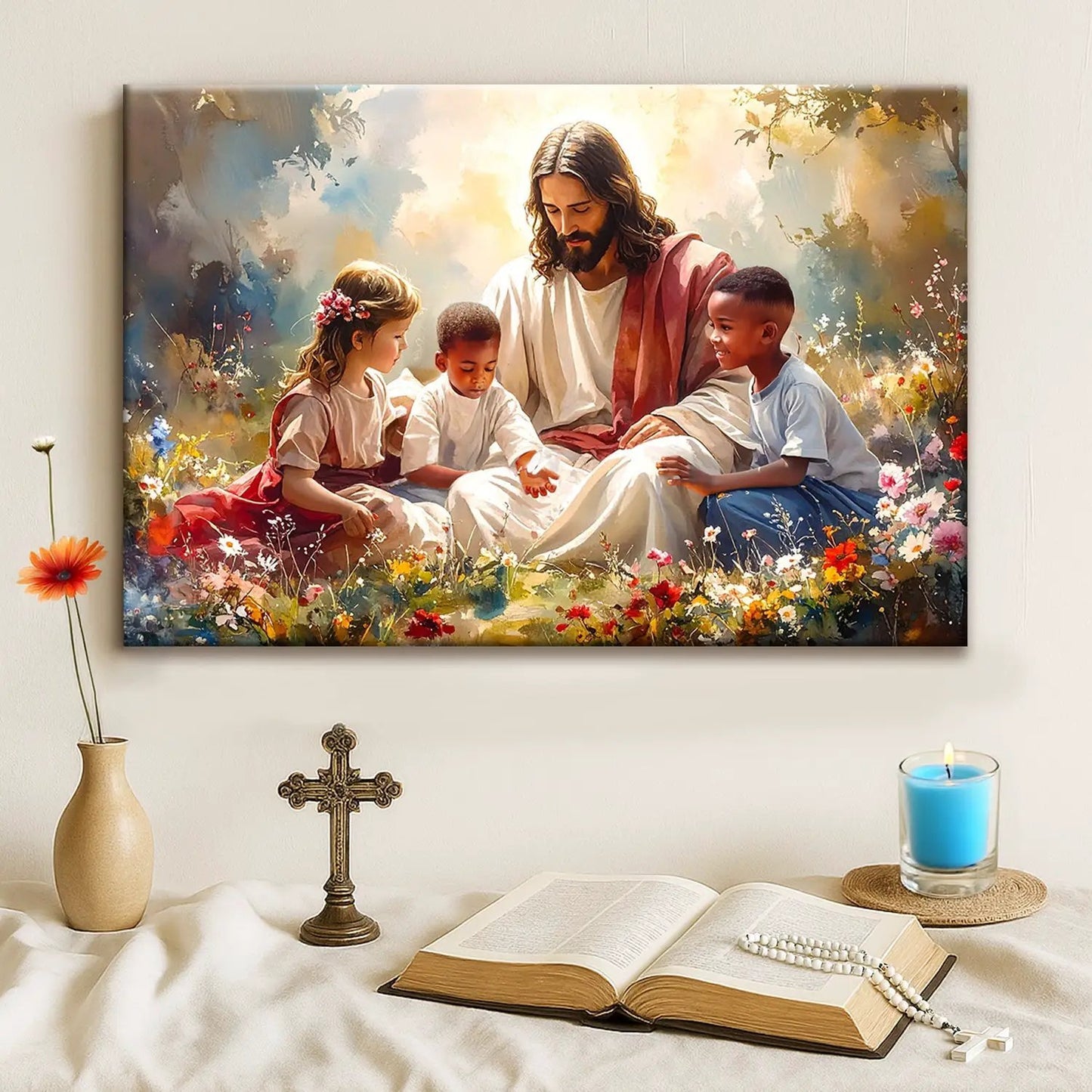 Canvas Jesus With Children Faith Wall Art VII, Tailored Canvases, scene with Jesus and kids on Tampa Home & Garden Store