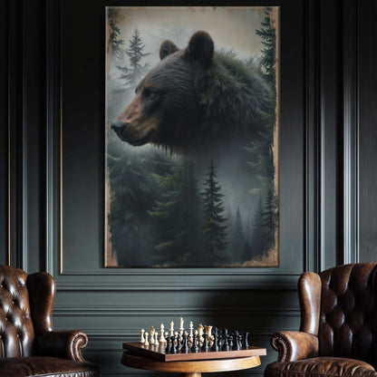 Black Bear Exposure Wall Art canvas by Tailored Canvases, forest backdrop with bear portrait on Tampa Home & Garden Store