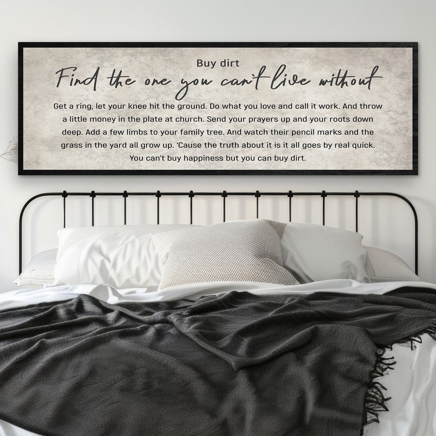 Find The One You Can't Live Without Family Sign III canvas with black frame on beige texture on Tampa Home & Garden Store