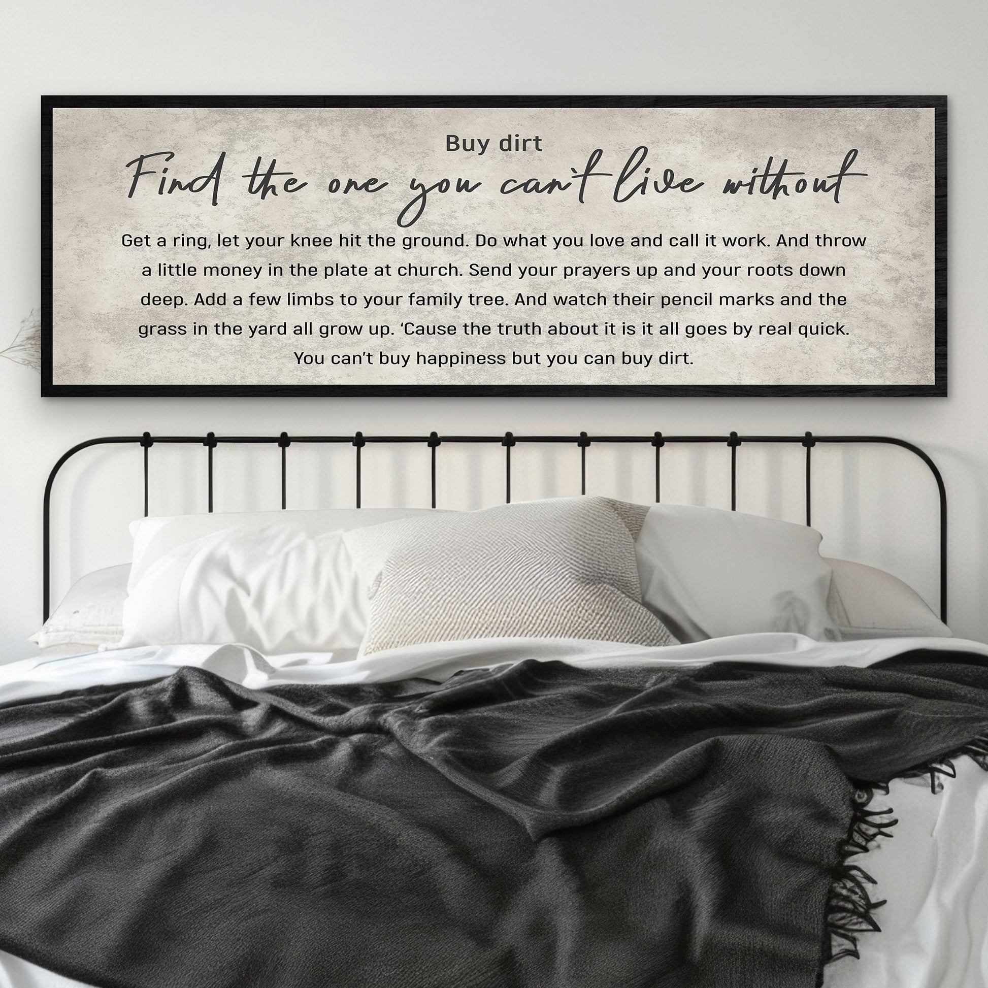 Find The One You Can't Live Without Family Sign III canvas with black frame on beige texture on Tampa Home & Garden Store