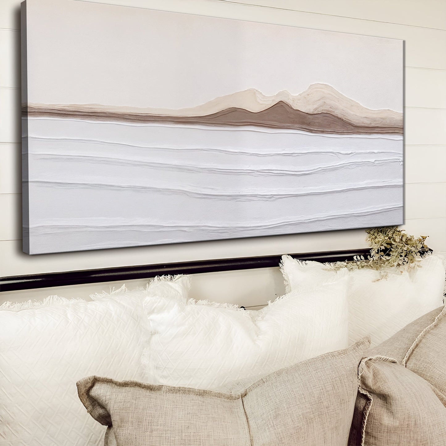 Earth Tone Abstract Wall Art Canvas with beige and brown layered mountain hills on Tampa Home & Garden Store