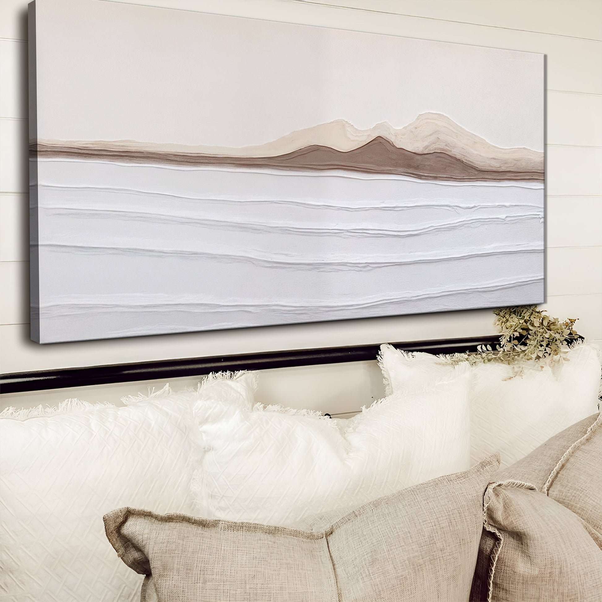 Earth Tone Abstract Wall Art Canvas with beige and brown layered mountain hills on Tampa Home & Garden Store