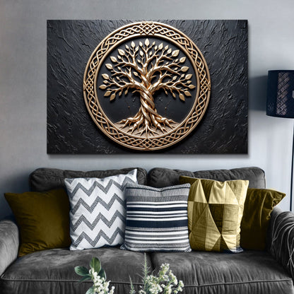 Canvas wall art 3D Celtic Tree of Life, gold tree on black backdrop by Tailored Canvases on Tampa Home & Garden Store