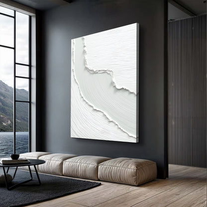 Abstract Minimalist Wave Wall Art canvas by Tailored Canvases with white textured surface on Tampa Home & Garden Store