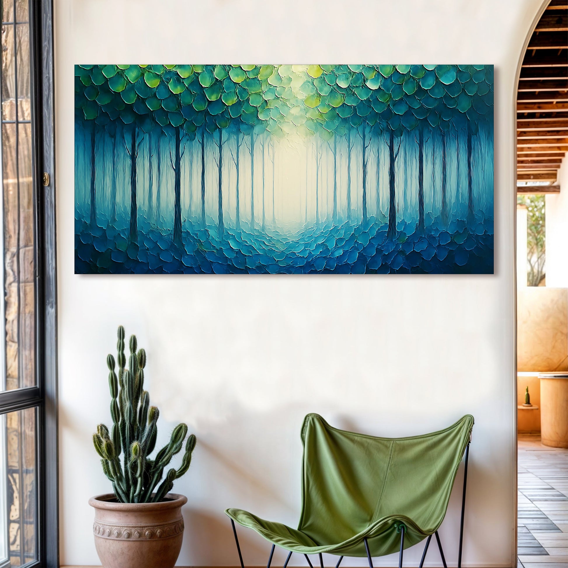 Forest Whispers Impasto Wall Art canvas with teal-green foliage and textured leaves on Tampa Home & Garden Store