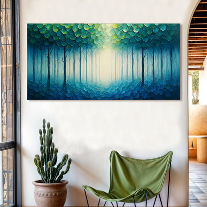 Forest Whispers Impasto Wall Art canvas with teal-green foliage and textured leaves on Tampa Home & Garden Store