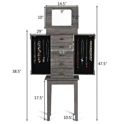 Organizador de almacenamiento de joyero de pie con patas de madera - Gris
