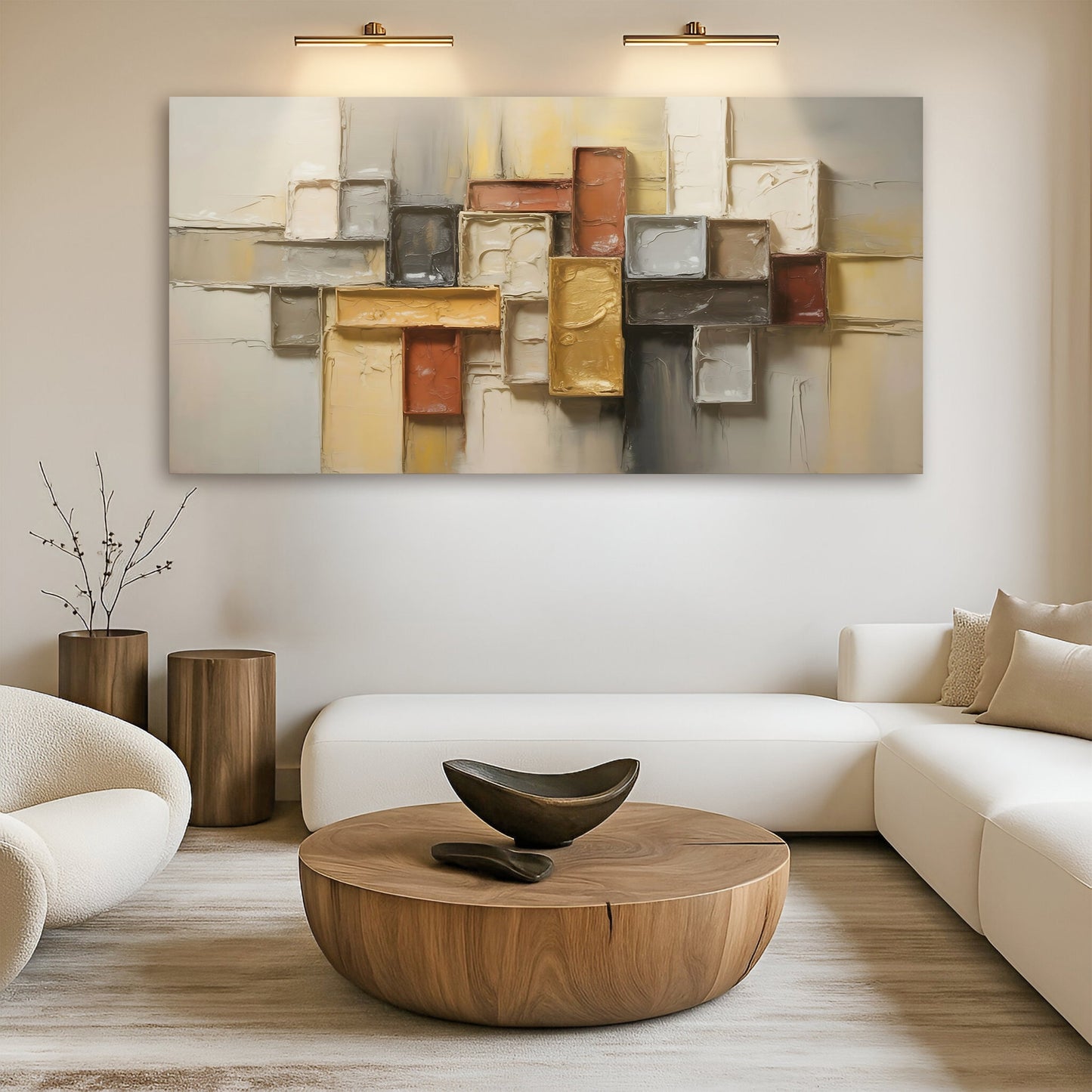 Shape Pattern Minimalist Art canvas Tailored Canvases beige gray rust block collage on Tampa Home & Garden Store