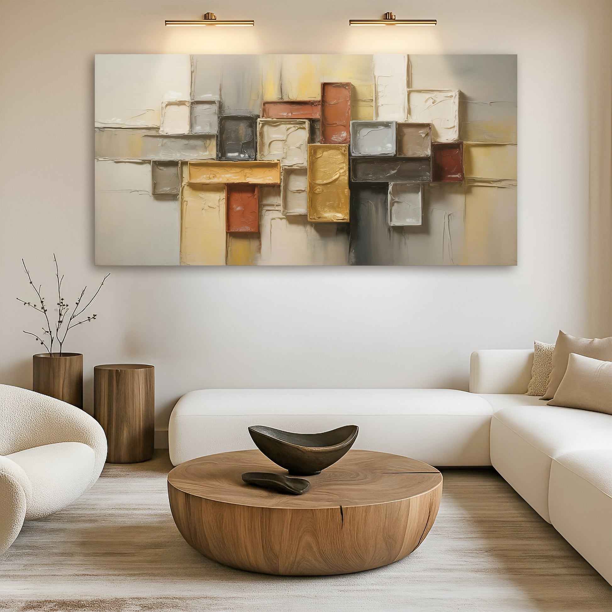 Shape Pattern Minimalist Art canvas Tailored Canvases beige gray rust block collage on Tampa Home & Garden Store